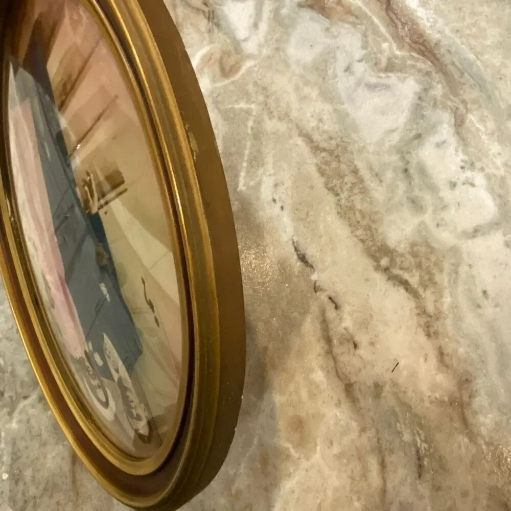 Antique Colorized Photo Wood Oval Gold Frame Convex Bubble Glass Wedding Formal